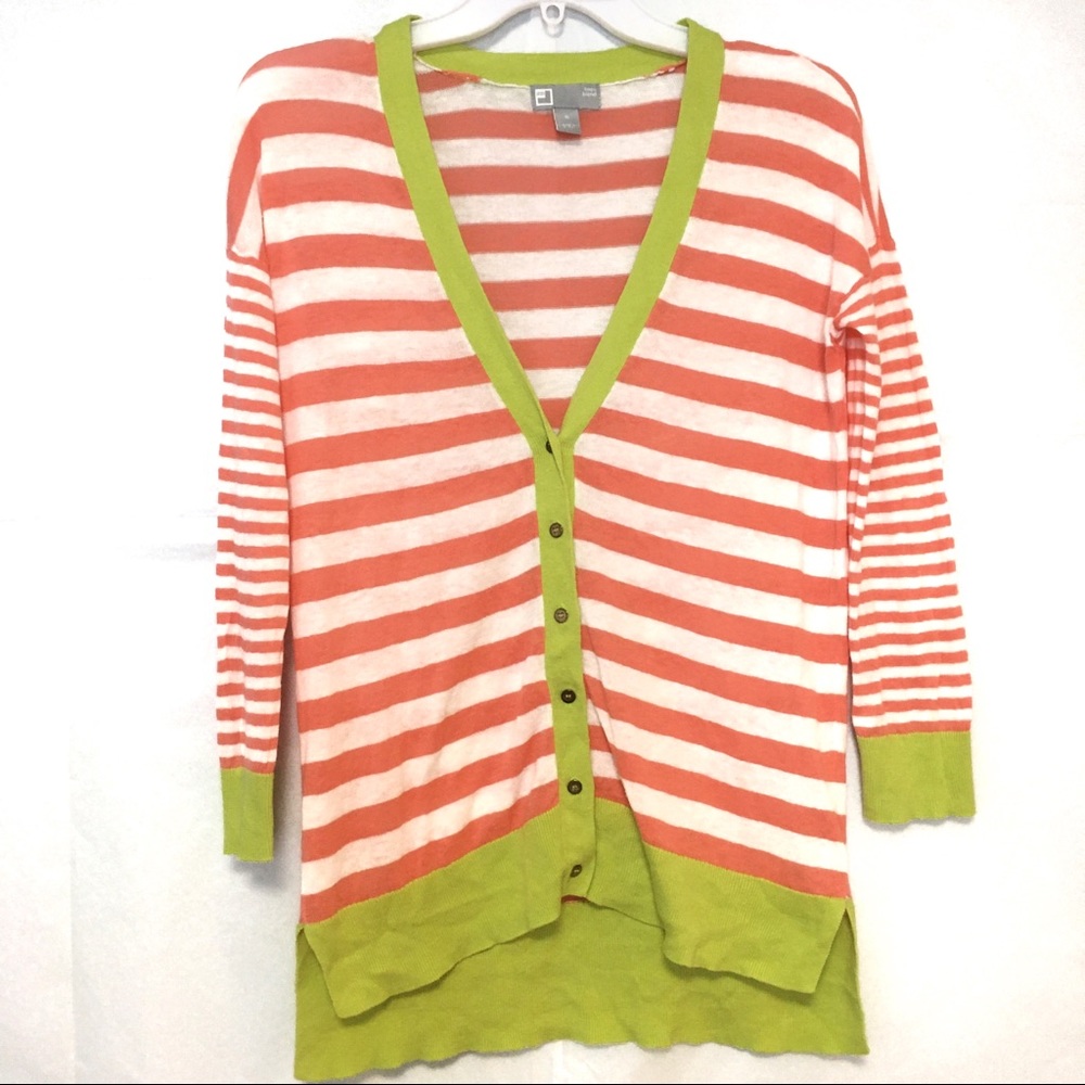 JCP Women Cardigan Sweater Striped Linen Cotton